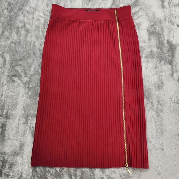 NEW Marc New York Skirt Womens S Beet Red Pull On Pleated Side Zip Slit Preppy - Picture 1 of 11